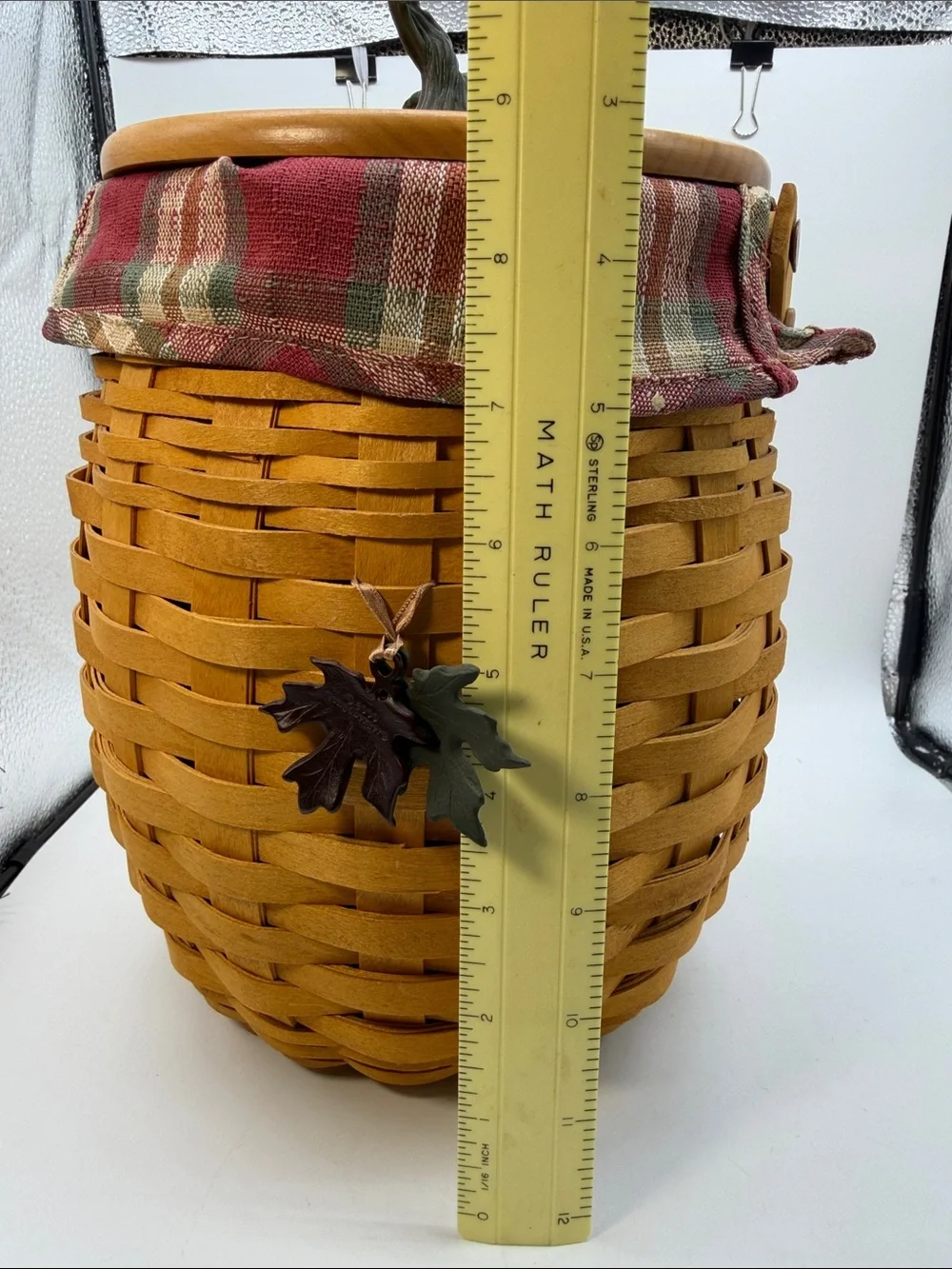 Longaberger 2000 Vintage Fall Basket Wooden Handle Fabric & Plastic Liner